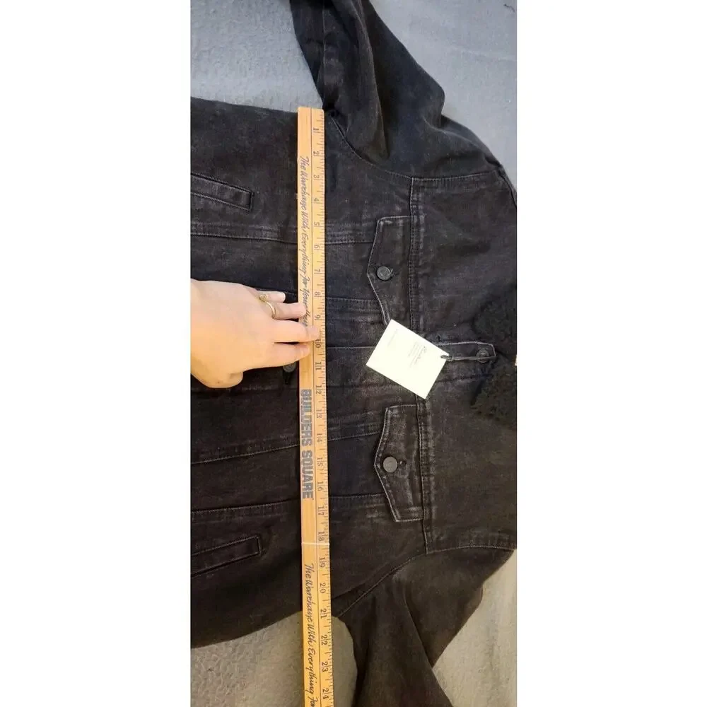 Kancan Estilo Denim‎ Jacket Black Sherpa Lining Women's Size Medium Warm NWT